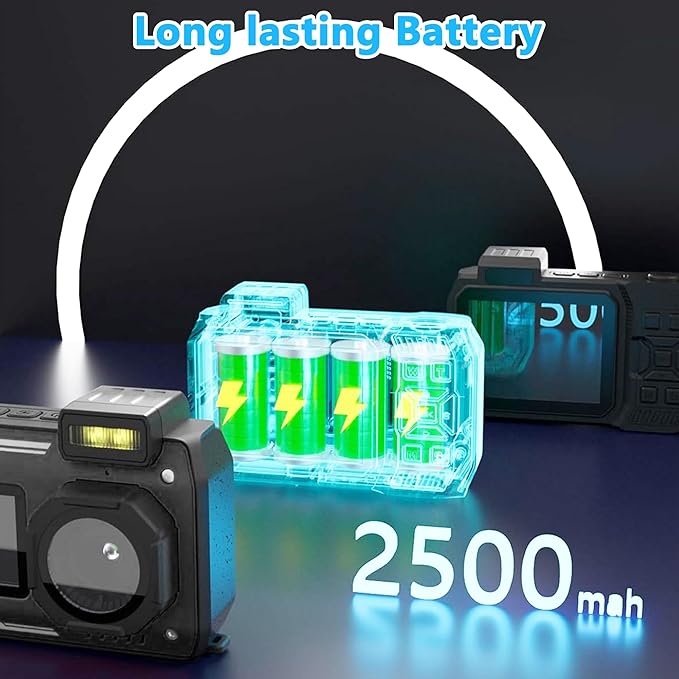 4K Waterproof Digital Camera Snorkeling: 65MP 33FT Compact Rugged Underwater Camera Dual-Screen with 18X Zoom 64GB Card & 2500 mAh Battery for Outdoor Scuba Diving Swimming Black