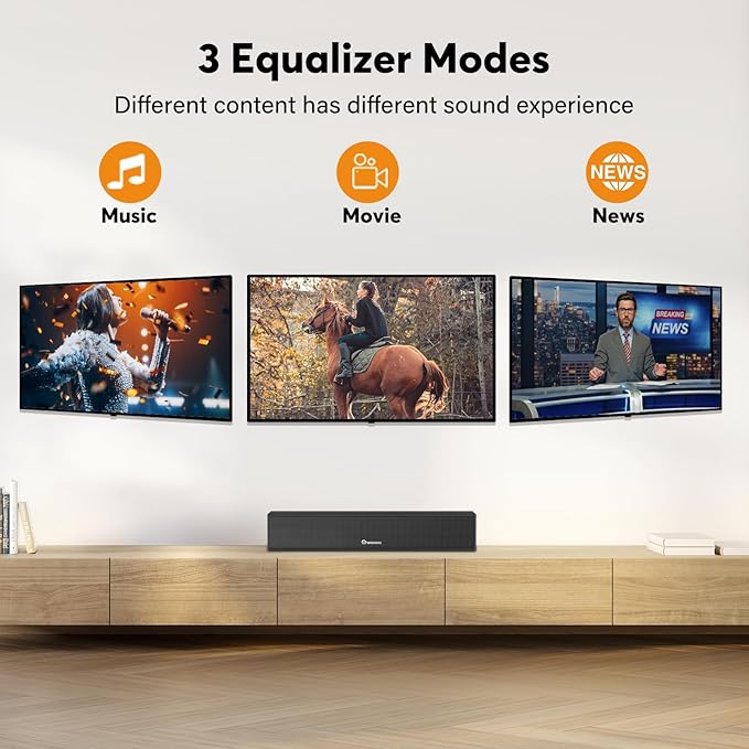 Wohome 2.1 Sound Bar for Smart TV with Built-in Subwoofer, 6 Levels Voice Enhancement, 15 Inches Small TV Soundbar Speakers with Bluetooth 5.3/ARC/Optical/AUX/USB Connection, 3 EQ Modes, Wall Mount