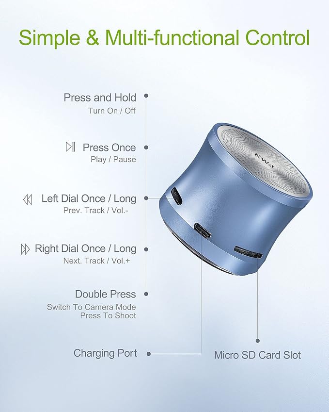 EWA A109mini Bluetooth Speaker with bass Radiator, Enhanced Impactive Bass, Portable Loud Speake, Perfect Travel Wireless Speaker for Home, Hiking and More