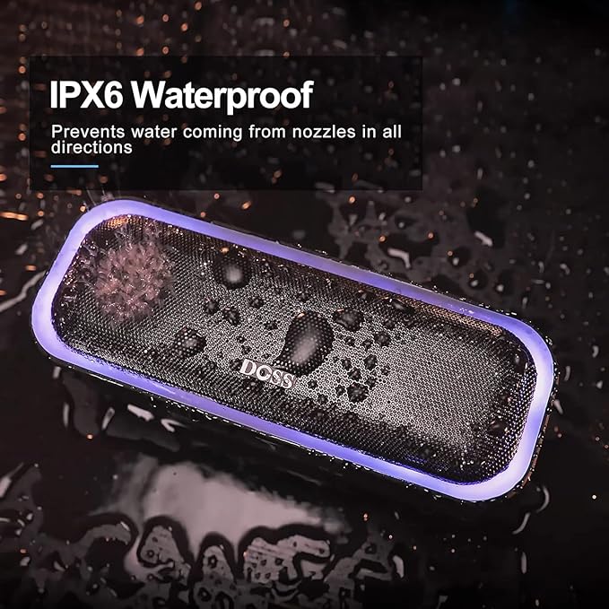 DOSS SoundBox Pro Bluetooth Speaker with 20W Stereo Sound, Active Extra Bass, IPX6 Waterproof, TWS Pairing, Multi-Colors Lights, 20H Playtime, Portable for Beach, Outdoor-Grey