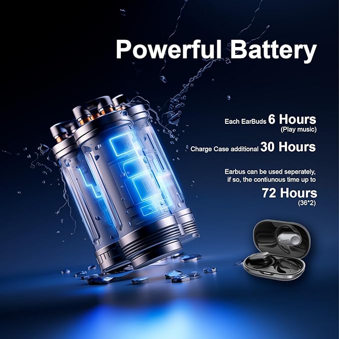 for Open Ear Headphones, True Wireless Earbuds, Bluetooth Headphones,16.2mm Speakers, Bluetooth 5.4 Headset with Mic for Meeting/Sports/Running/Cycling/Driving/Gaming/Gym/Travel (Black)