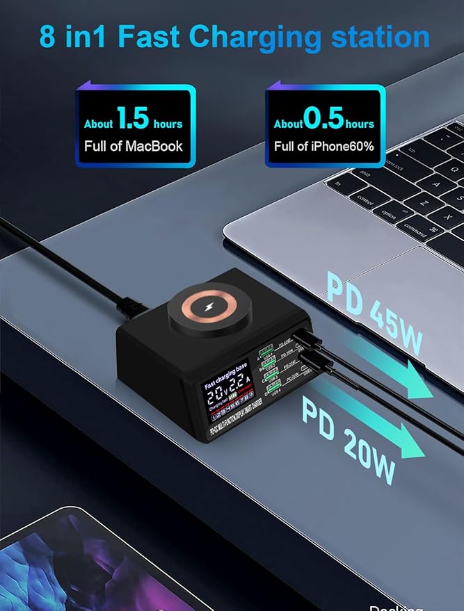 110W USB Charging Station, 8-Port Multi USB Charging Station, Fast Charger Compatible with iPhone, Samsung, Galaxy, ipad, Drone, Android, Speakers, Suitable for Home,Office,Travel Etc