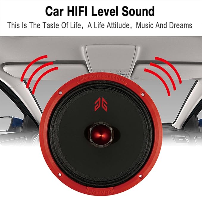 MX80E1 Midrange Loudspeaker 8" Red Bullet, 560W Max, 6 Ohms, Premium Quality Audio Door Speakers for Car or Truck Stereo Sound System, Red (2 Speaker)