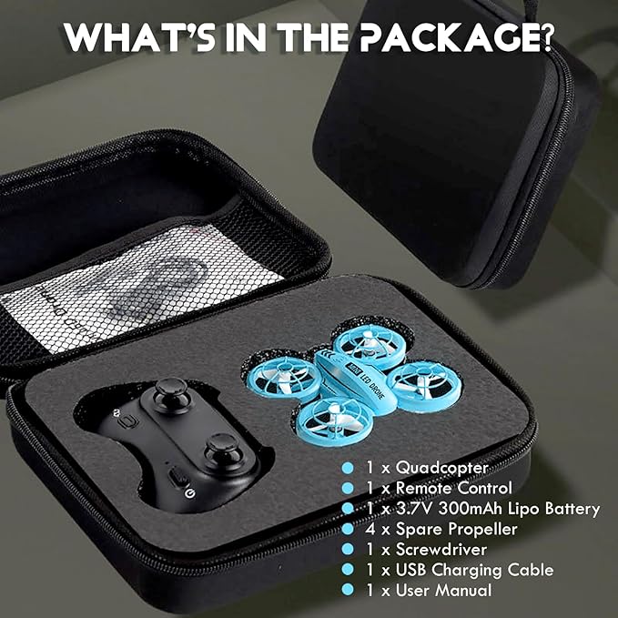 Mini Drone for Beginner, Colorful LED RC Drone Quadcopter with Headless Mode, 360 Flips, Altitude Hold, 3 Speeds Mode,Full Propeller Protect, Gifts for Teen Adults,Blue