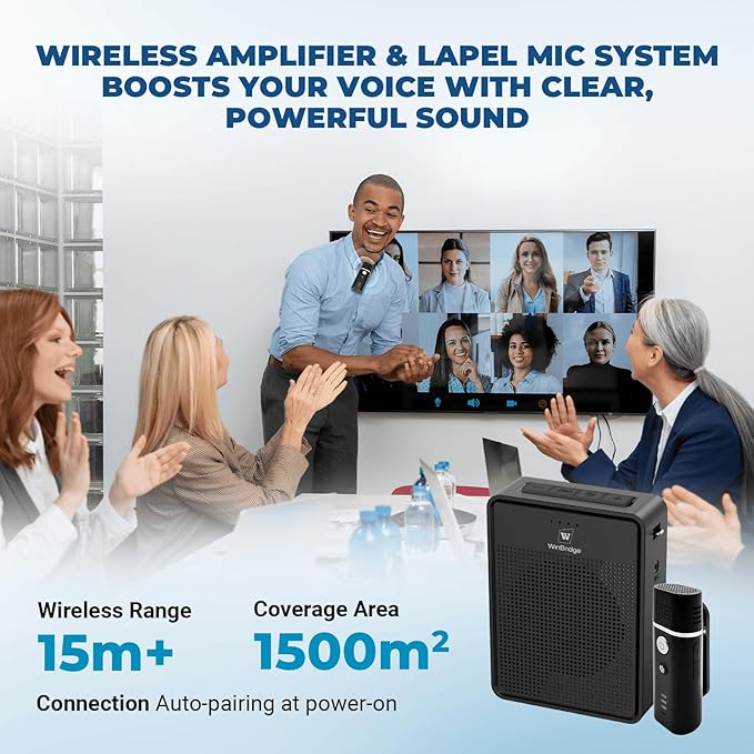 Wireless Voice Amplifier with Bluetooth Lavalier Microphone, Professional Noise Reduction Portable Microphone with Speaker, Mini Megaphone with Clip on/Lapel Mic for Teachers Classroom Tour Guide B006