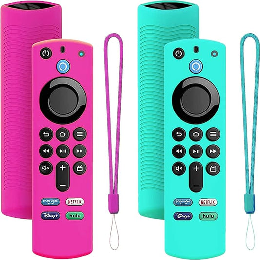 2Pack Remote Cover for Firetvstick 4K Max (3rd Gen) 2021,Silicone Protective Case Compatible with Firetv4k TV Stick Alexa Voice Remote Control with Lanyards,Anti-Slip,Shockproof(Rose Red&Sky Blue)