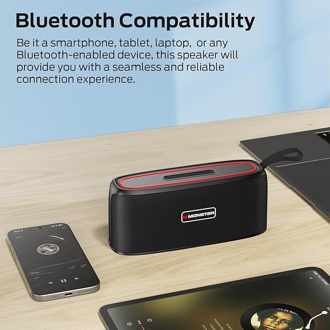 Monster Shock Portable Bluetooth Speaker, True Wireless Speaker, 30W Loud Stereo Sound, IPX6 Waterproof,17 Hours Playback, Bluetooth 5.4 TWS Pairing ，Outdoor Speakers with Handle