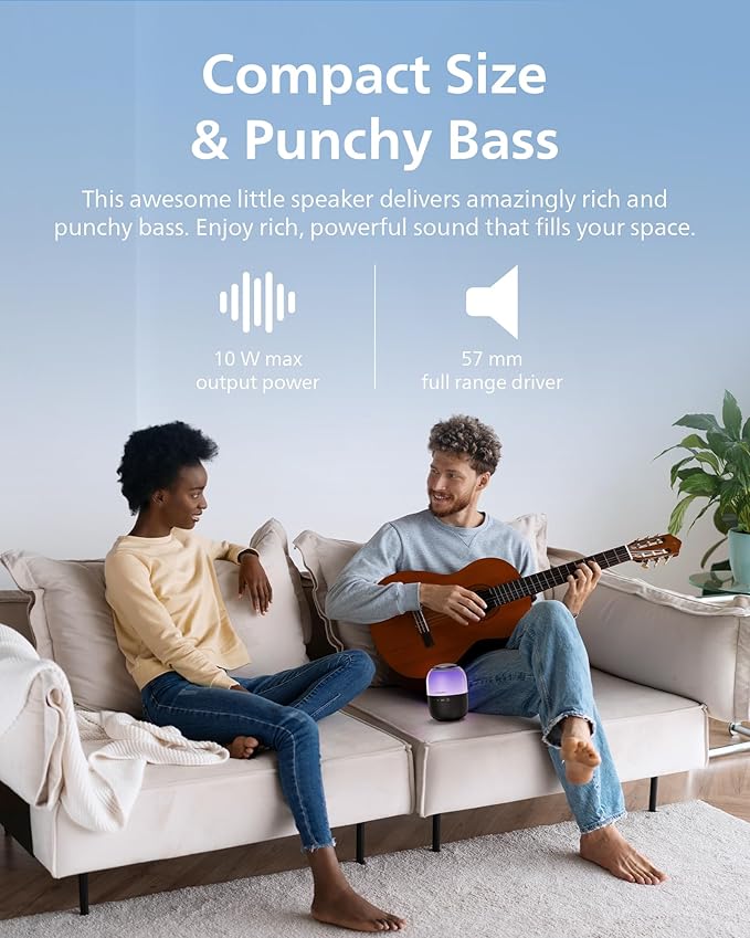 Philips S2108 Portable Bluetooth Speaker, 5W RMS, 7H Playtime, TWS Stereo Pairing, LED Light Effects, USB-C Charging – Punchy bass, Compact Wireless Speaker for Home, Outdoor, Travel