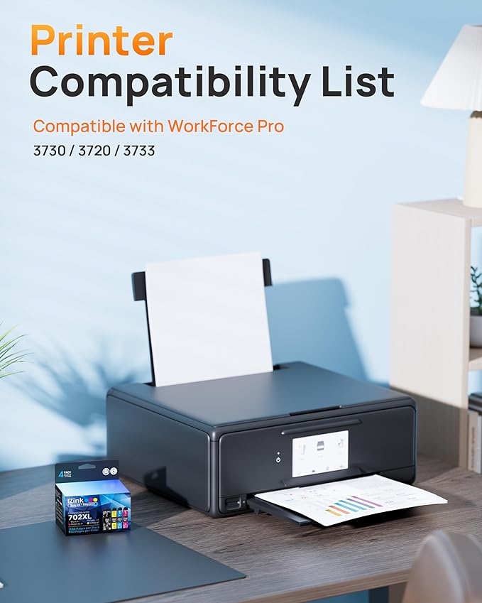 E-Z Ink 702XL Ink Cartridges High Yield Remanufactured for Epson 702 XL 702XL T702XL T702 to use with Epson Workforce Pro WF-3720 WF-3730 WF-3733 (1 Black, 1 Cyan, 1 Magenta, 1 Yellow, 4 Pack)