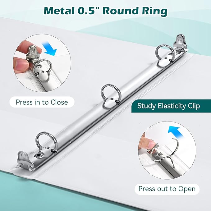 3 Ring Binder 0.5 Inch 12 Pack, 0.5" Clear View with Round Rings, PVC-Free,Holds for 100 Sheets 8.5" x 11" US Letter Size Paper, Durable White Binders Perfect for Office,School and Home