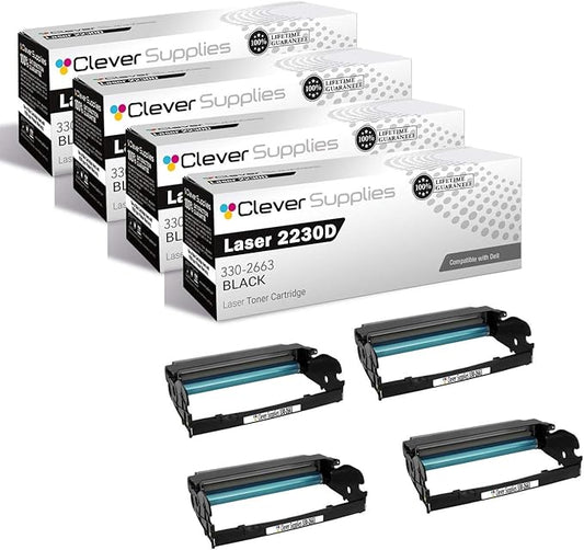 CS Replacement Drum Unit Compatible with Dell Laser 2230D 330-2663 Black Laser 2230d 2330d 2330dn 2350d 2350dn 3330dn Multi-Function 3333dn 3335dn Drum Unit 4 Pack