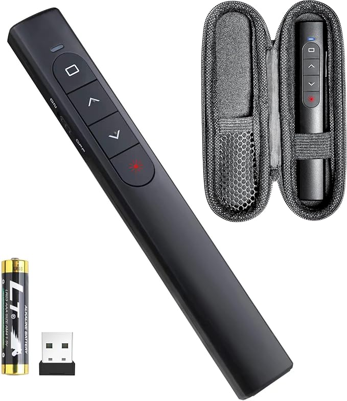 Presentation Clicker with Case,Wireless Presenter Remote with Laser Pointer Hyperlink & Volume Remote Control PowerPoint Office Presentation Clicker for Keynote/PPT/Mac/PC/Laptop(Battery Included)