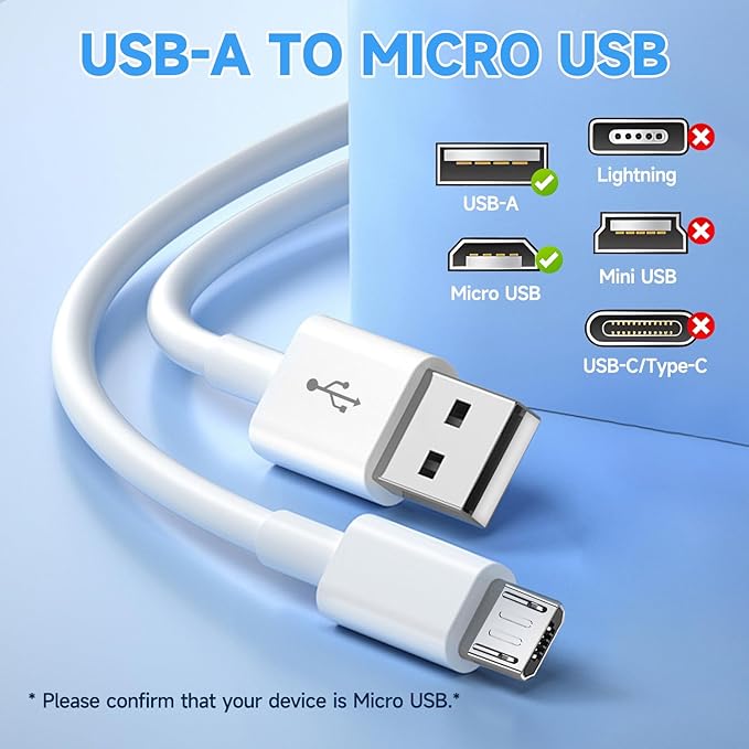 16.4ft 5M Micro USB Cable, Charging and Data Sync Cord for CCTV Home Security Camera Wyze Cam, Echo Dot, PS4 Controller, Fire Kindle, Tablet, Phone and More Micro USB Devices-White