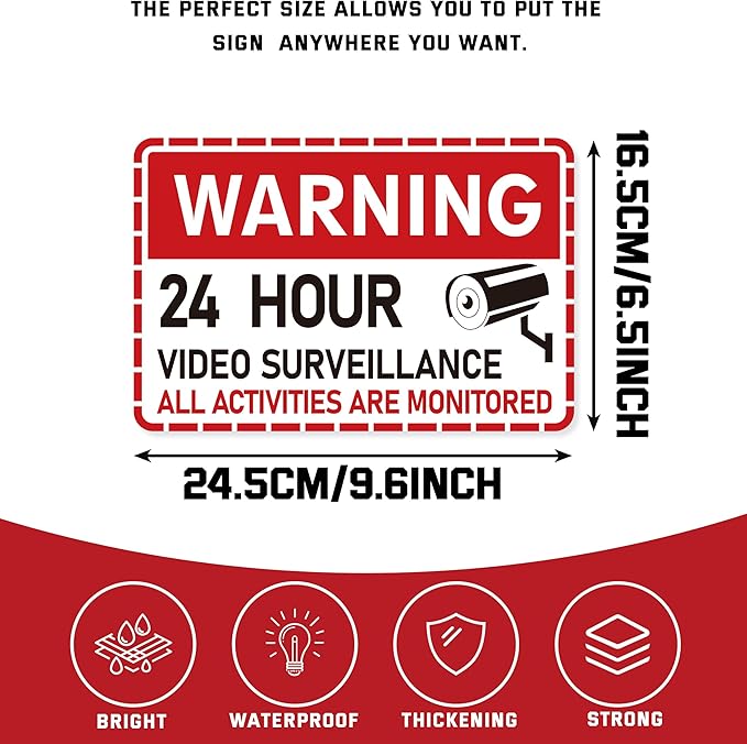 2PCS Video Surveillance Sign/All Activities Are Monitored, Waterproof Durable Security Camera Sign Sticker, Warning Signs for Home, Business, Property