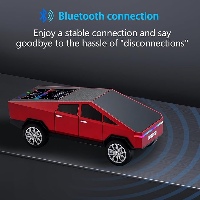 WS-580 Bluetooth Pickup Truck Replica Portable Speaker,with Display Screen,HD Sound, TWS Pairing, FM Radio,Built-in Microphone Hands-Free Calling, LED Party Light, Surprise Gift for Car Lovers(Red)