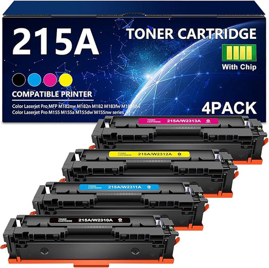 215A Toner Cartridges (with chip) Replacement for HP 215A W2310A Toner Cartridges 4 Pack - for Color Laserjet Pro MFP M182nw M183fw M183fdw M155dw M155nw Printers (4 Pack)