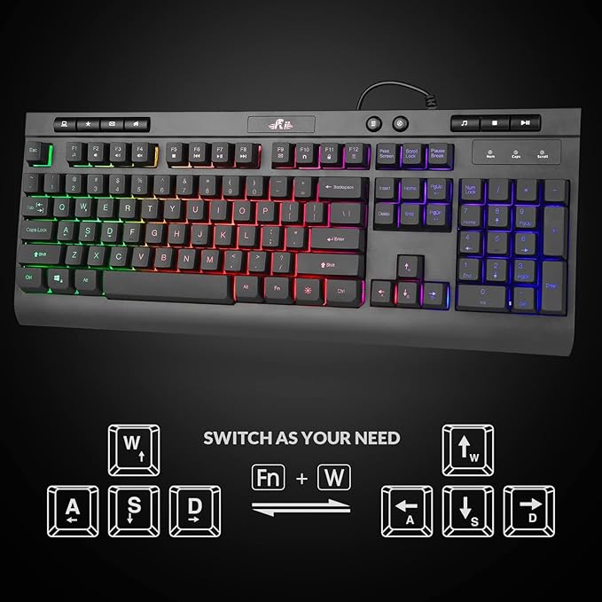 Rii Wired Gaming Keyboard and Mouse Combo,Mechanical Feel Full Size LED Keyboard,RGB 2400 DPI Mice, for Gaming or Working/Office(RK900 Pro)