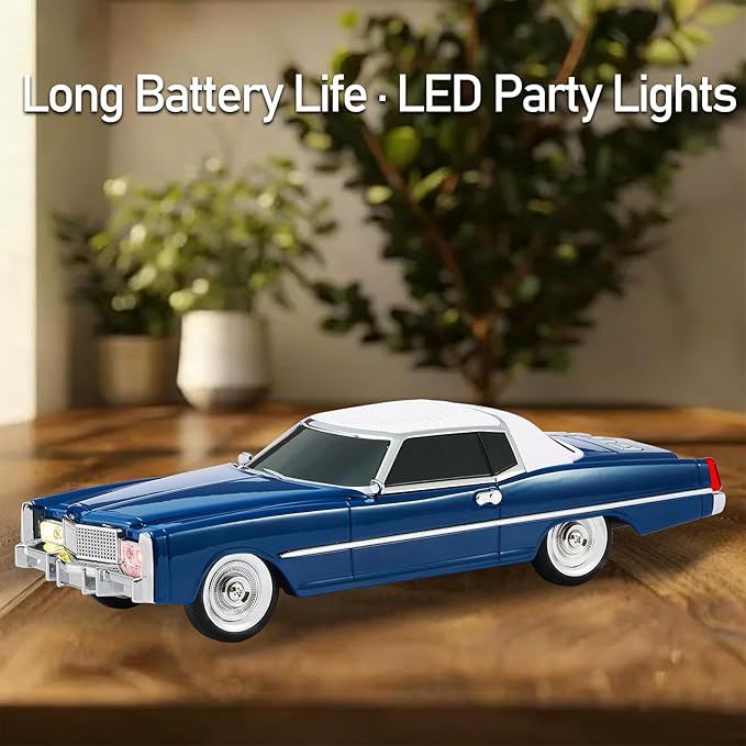 American Retro car Bluetooth Speaker, Mobile Wheel Retro car Model, HD Stereo, TWS Pairing, LED Ambient Light, Type-C Portable Charging, Home, Party, Camping Desktop Decoration (Blue)