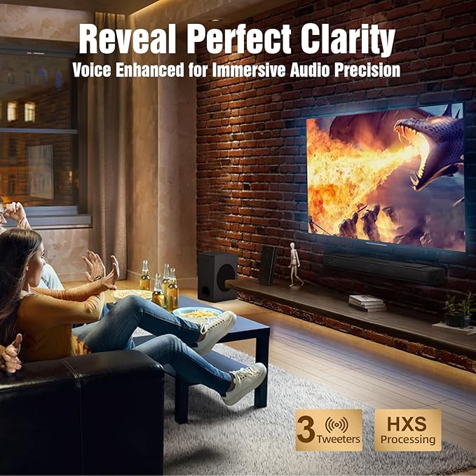 Hiwill 3.1.2CH Dolby Atmos Soundbar for TV Surround Sound, 5.25'' Subwoofer, 2 Up-Firing, 2 Side-Firing, 400W Peak Power Home Theater Speakers, 3D Sound Bar Bluetooth, eARC/ARC/Opt, Nimbus A312