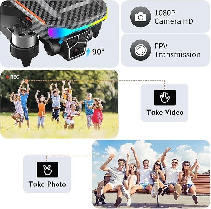 Drone with Camera for Adult Beginners and Kids,Foldable FPV,Brushless Motor,One Key Take Off/Land, Optical Flow Positioning, 360° Flip, Waypoint Fly,2Battery,Gift for adults,kids,beginners