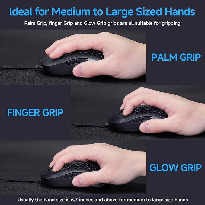 TMKB Falcon M1SE Ultralight Honeycomb Gaming Mouse, High-Precision 12800DPI Optical Sensor, 6 Programmable Buttons, Customizable RGB, Drag-Free Paracord, Ergonomic Wired Gaming Mouse - Matte Black