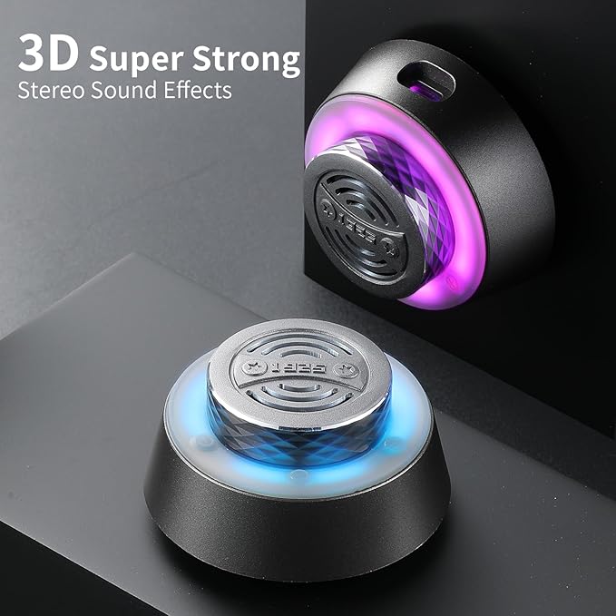 Bluetooth Shower Speaker, IP67 Waterproof Wireless Speaker with Colorful LED Lights, True Wireless 3D Stereo Sound, Portable Outdoor Speakers for Beach, Pool, Kayak, Travel, and Home Use (Grey)