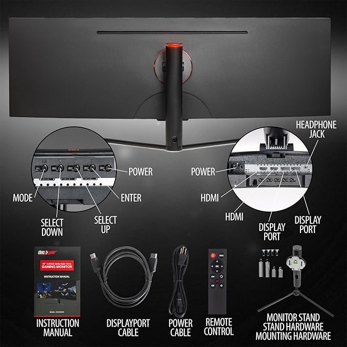 Deco Gear 49" Curved Ultrawide Gaming Monitor | 32:9 | 3840x1080 | 144Hz | 3000:1 | E-LED | 2 HDMI | 2 Display Port