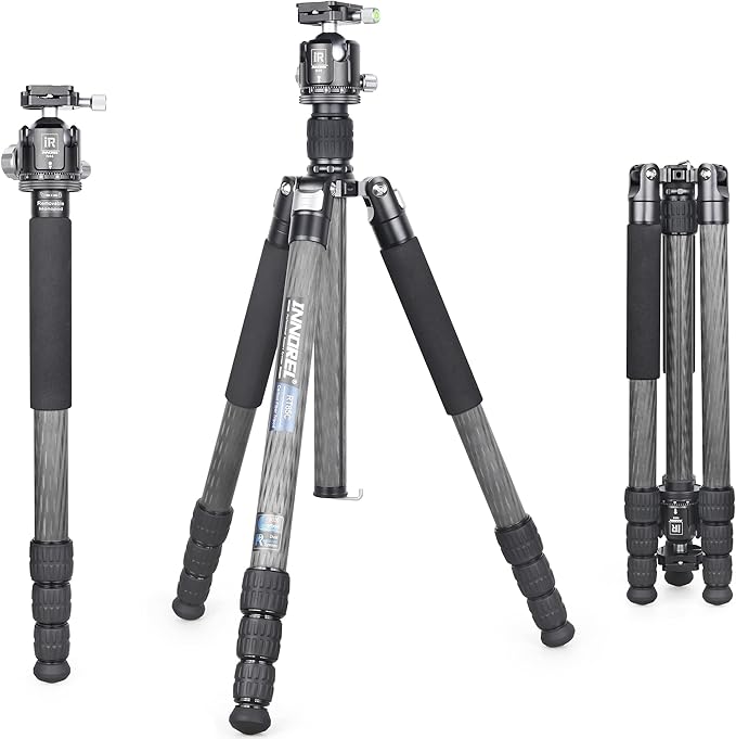 Carbon Fiber Tripod-INNOREL RT85C Super Professional Tripod Monopod Heavy Duty Stand Support Low Gravity Center 360°Panoramic ballhead for Digital DSLR Camera Black
