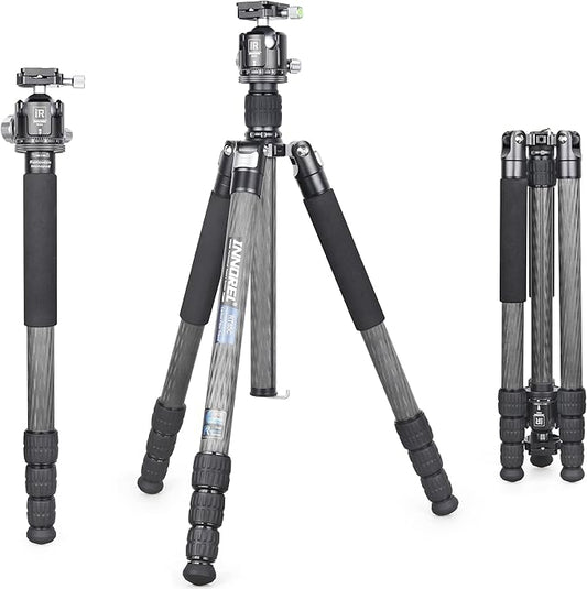 Carbon Fiber Tripod-INNOREL RT85C Super Professional Tripod Monopod Heavy Duty Stand Support Low Gravity Center 360°Panoramic ballhead for Digital DSLR Camera Black