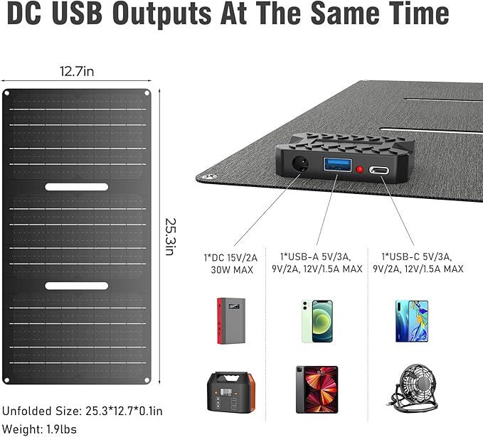Portable Solar Power Bank with AC Outlet 65W 110V External Battery Pack, 24000mAh Portable Laptop Charger with Foldable Solar Panel 30W for Outdoor Smart Device Camping Hiking Trip Off Grid Backup