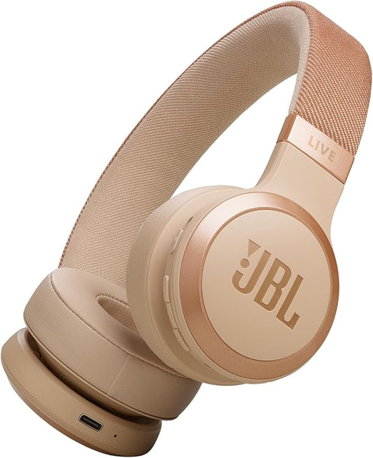 JBL Live 670NC - Wireless On-Ear Headphones with Adaptive Noise Cancelling with Smart Ambient, Up to 65H Battery Life with Speed Charge, Lightweight, Comfortable and Foldable Design (Sandstone)