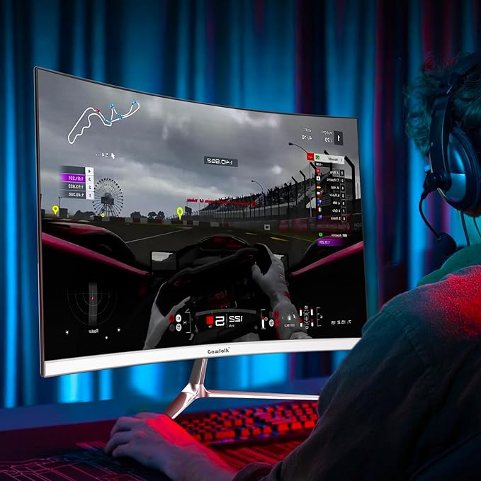 24.5 Inch Gaming Curved Monitor Built-in Speakers, 3000R 120Hz White PC Screen Full HD 1080P, HDMI 2.0, VGA, Wall Mount Compatible 75 * 75mm
