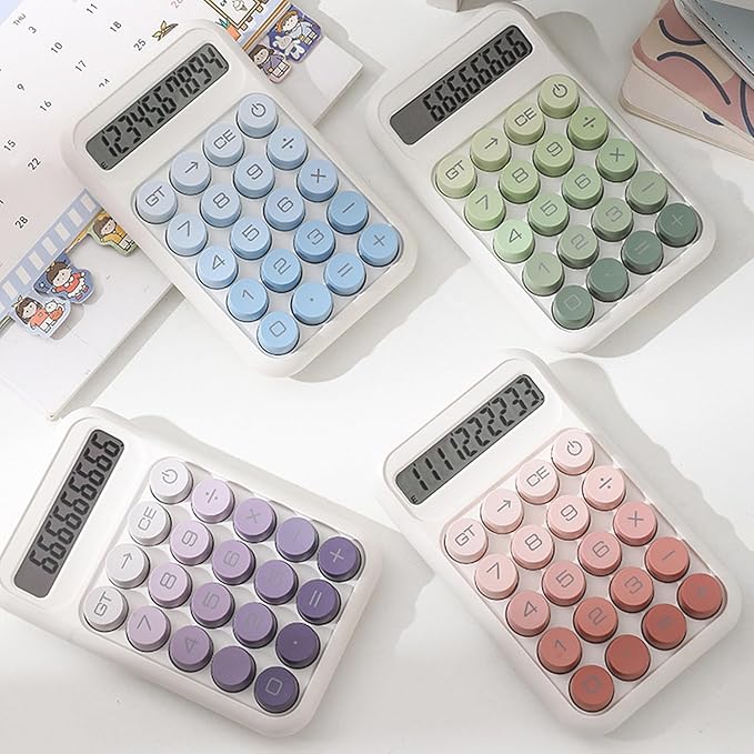 Y YOMA 1 Pack Mechanical Switch Calculator with 10 Digit Large LCD Display Big Button, Mini Cute Desktop Calculator 4 Function Basic Calculators for School Home Office Business, Lake Blue