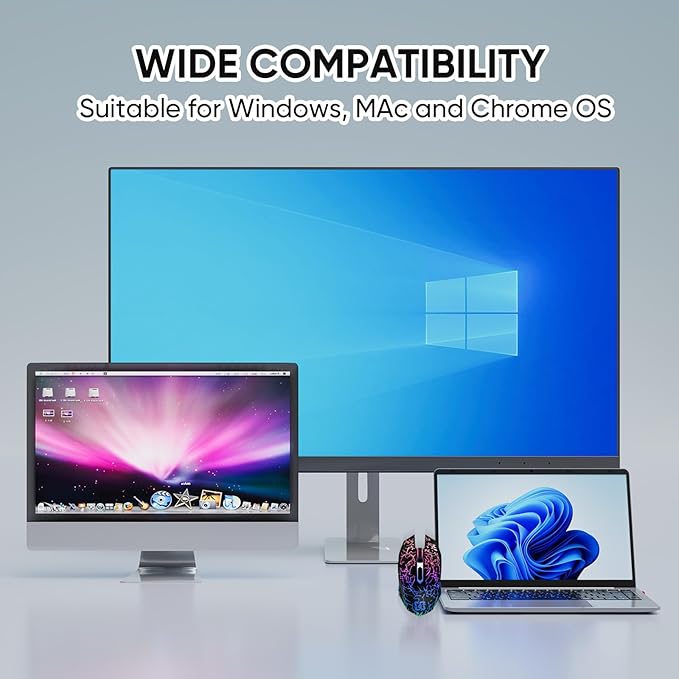 Bluetooth Wireless Gaming Mouse, 2.4G Cordless RGB Rechargeable PC Game Mouse, Black