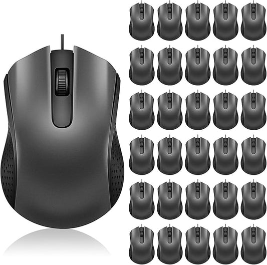 Bonuci 30 Pcs USB Wired Mouse Computer 3 Button Mice Bulk Corded USB Mouse for PC Desktop Laptop Computer Office School Home Classroom Supplies (Gray)