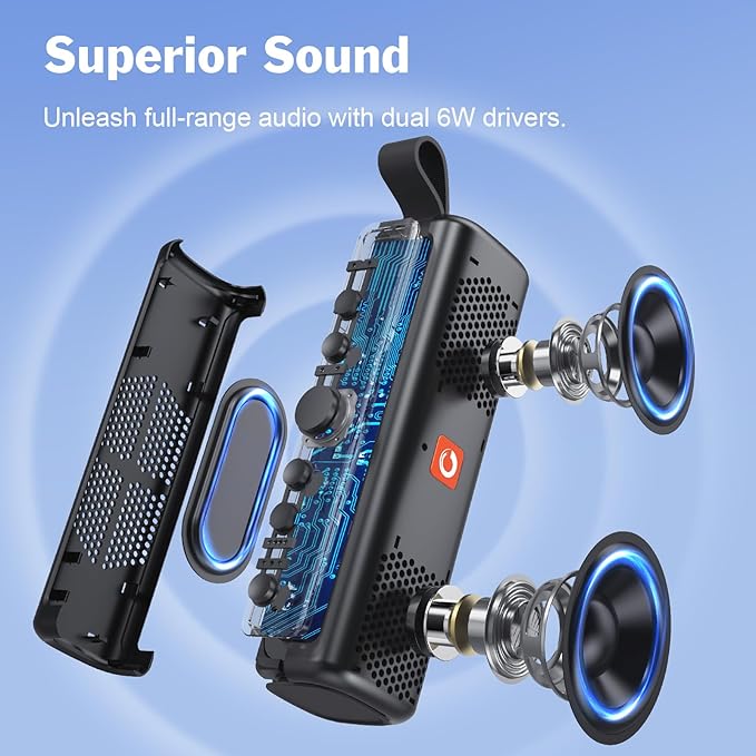 DOSS E-Go II Bluetooth Speaker with 12W Superior Sound, Loud Bass, IPX6 Waterproof, Built-in Mic, 12H Playtime, for Pool, Beach, Outdoor, and Travel