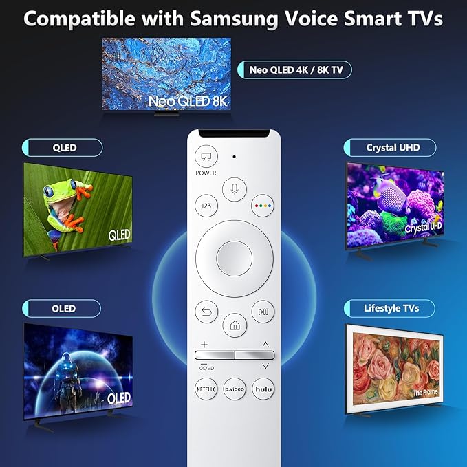 Voice Remote for Samsung-Smart-TV-Remote-Control-Replacement, Universal for Samsung Frame Crystal QLED OLED UHD 4K 8K Voice Smart TV