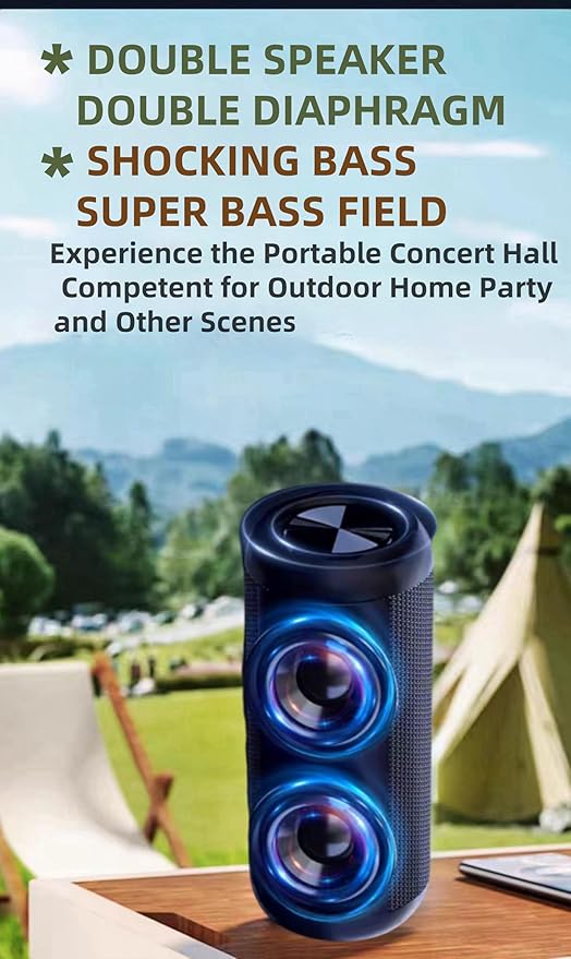 Portable Bluetooth Speaker,Waterproof Wireless Speaker with Colorful LED Flashing Lights,10W Super Bass 48H Standby Time,TWS Pairing, For Outdoors, Cycling Fitness, Family, Parties, Travel (Red)