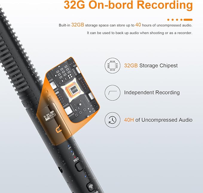 COMICA VM40 Combo Dual-Channel Wireless Shotgun Microphone, Professional Super Cardioid Video Mic, 32GB Storage, Safety Mode, Audio APP, Wireless Camera Mic for Filmmaking, Vlog, YouTube