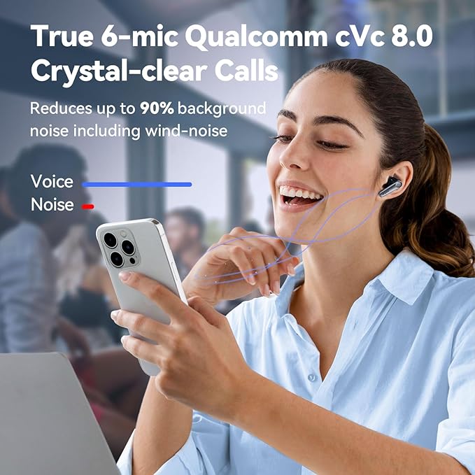 EarFun Air Pro 3 Noise Cancelling Earbuds, Qualcomm® aptX™ Adaptive Sound, 6 Mics CVC 8.0 ENC, Bluetooth 5.3 Earbuds, Multipoint Connection, 45H Playtime, App Customize EQ, Wireless Charging