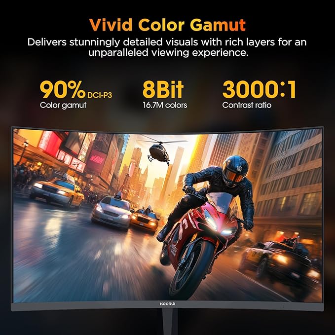 KOORUI 25 Inch Curved Gaming Monitor 240Hz FHD 1080P Computer Monitor, 1500R 1ms GTG Display, Adaptive Sync, 90% DCI-P3,HDR, Eye Care, Tilt Adjustable, VESA 75x75mm, Black,G2511XC