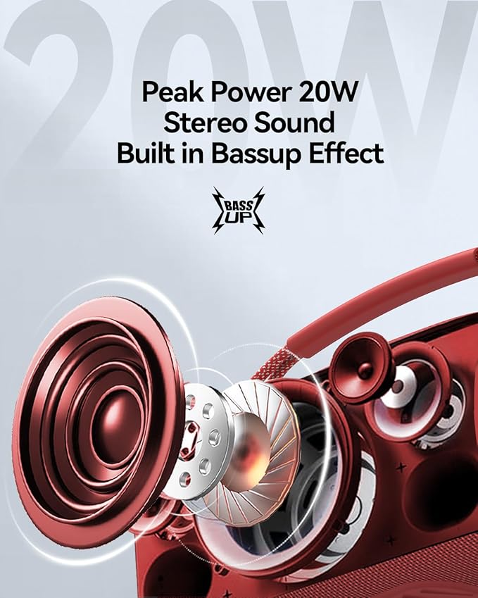 Portable Bluetooth Speaker with Light, Waterproof Karaoke Machine for Adults & Kids, Loud Sound and Deep Bass, Up to 8H Playtime, Support Bluetooth/AUX/USB for Home, Party, Outdoor and Travel