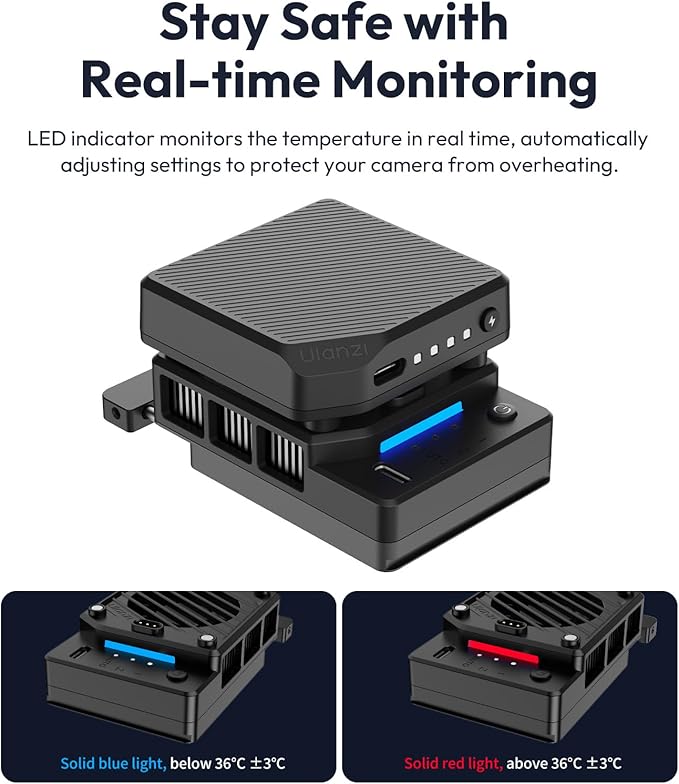 ULANZI CU01 Camera Cooler Kit for DSLR & Mirrorless, Semiconductor Cooling Fan with 3000mAh Magnetic Rechargeable Battery, 3 Speeds, Auto Temp Control Cooling for Video Recording(Battery+Cooler)