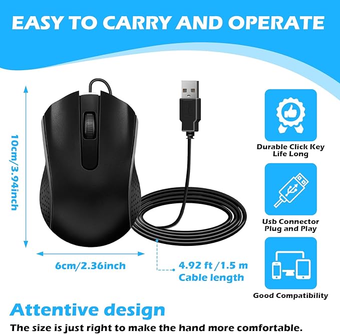 24 Pack Wired Mouse Bulk Computer Mouse Wired with Ergonomic Design Computer Mice Plug and Play USB for Students, Teachers Multi Device Compatibility for Classroom, Home, Office, Remote Work (24)