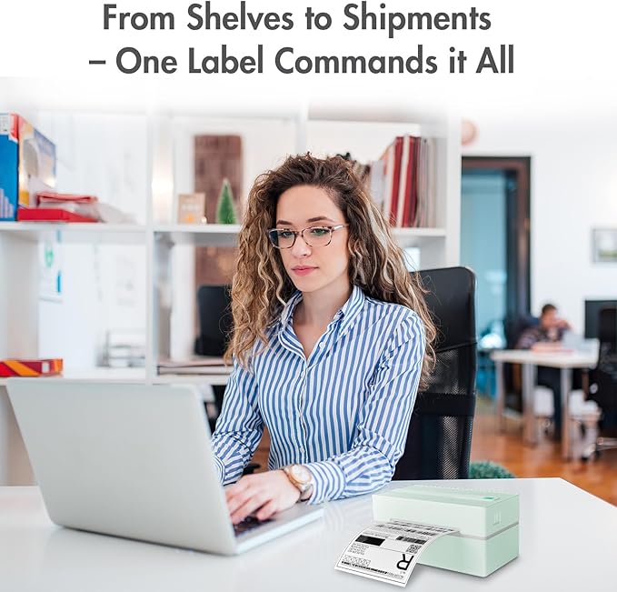 Bluetooth Thermal Shipping Label Printer: 4x6 Wireless Mini Clear Label Maker with Waterproof Tape for Small Business - Widely Used for USPS UPS Ebay Amazon Shopify Etsy, Green
