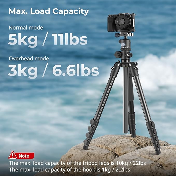 SmallRig CT25 64.5"/164cm Horizontal Overhead Tripod for iPhone & Camera, with Phone Holder & Carrying Bag, 22lb Max Load Aluminum Lightweight Camera Tripod for Overhead Shots/Live Streaming