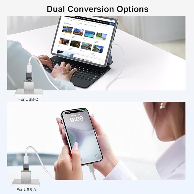 Basesailor USB to USB C Adapter for iPhone 17 16e Charger Adapter 4Pack,USBC Male to 3.0 Female,Thunderbolt 4 OTG Converter for MacBook,Apple 15 14,Apple Watch 10 9,Samsung Galaxy S25,iPad Air,AirPods