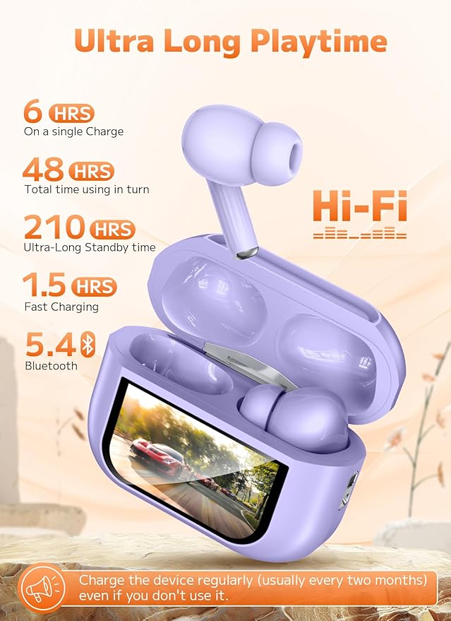 Wireless Earbuds, Bluetooth 5.4 Headphones with ANC Noise Cancelling and Deep Bass Stereo, 48H Playtime for Laptop - Purple