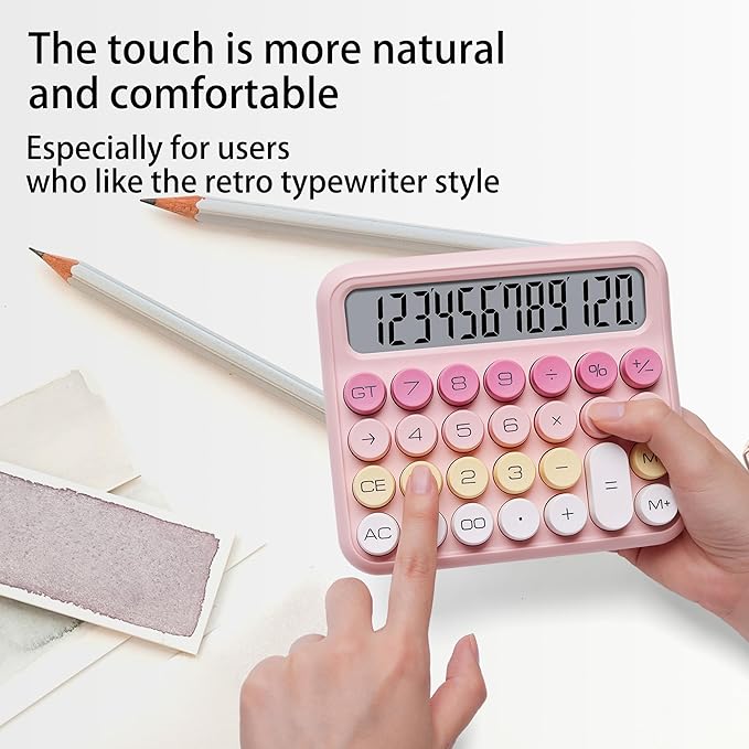 VEWINGL Mechanical Switch Calculator, 12 Digit Large LCD Display and Buttons, Great for Everyday Life and Basic Office Work, with Battery