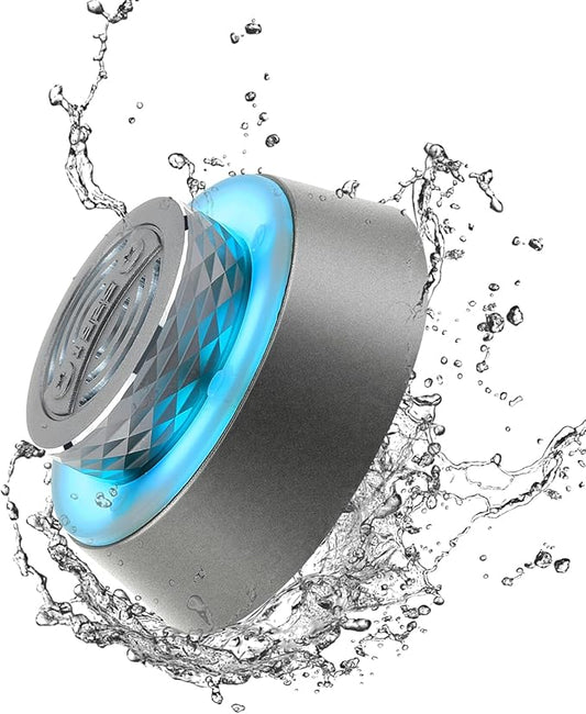 Bluetooth Shower Speaker, IP67 Waterproof Wireless Speaker with Colorful LED Lights, True Wireless 3D Stereo Sound, Portable Outdoor Speakers for Beach, Pool, Kayak, Travel, and Home Use (Grey)